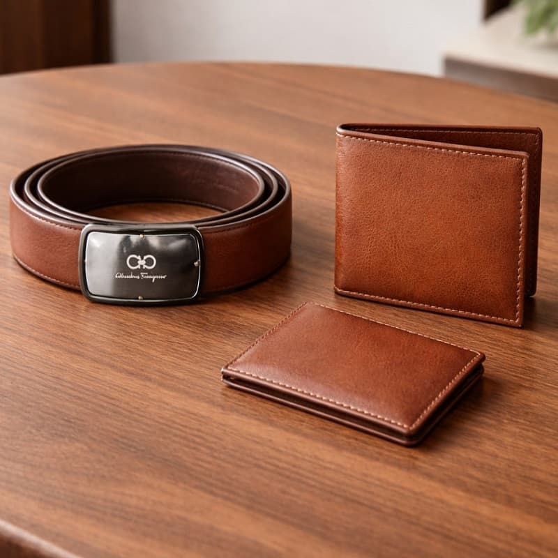 ست کیف و کمربند قهوه ای مدل M101