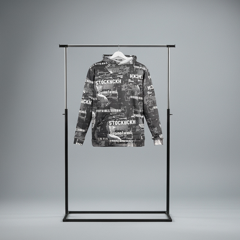 هودی طرحدار مردانه مشکی مدل stock