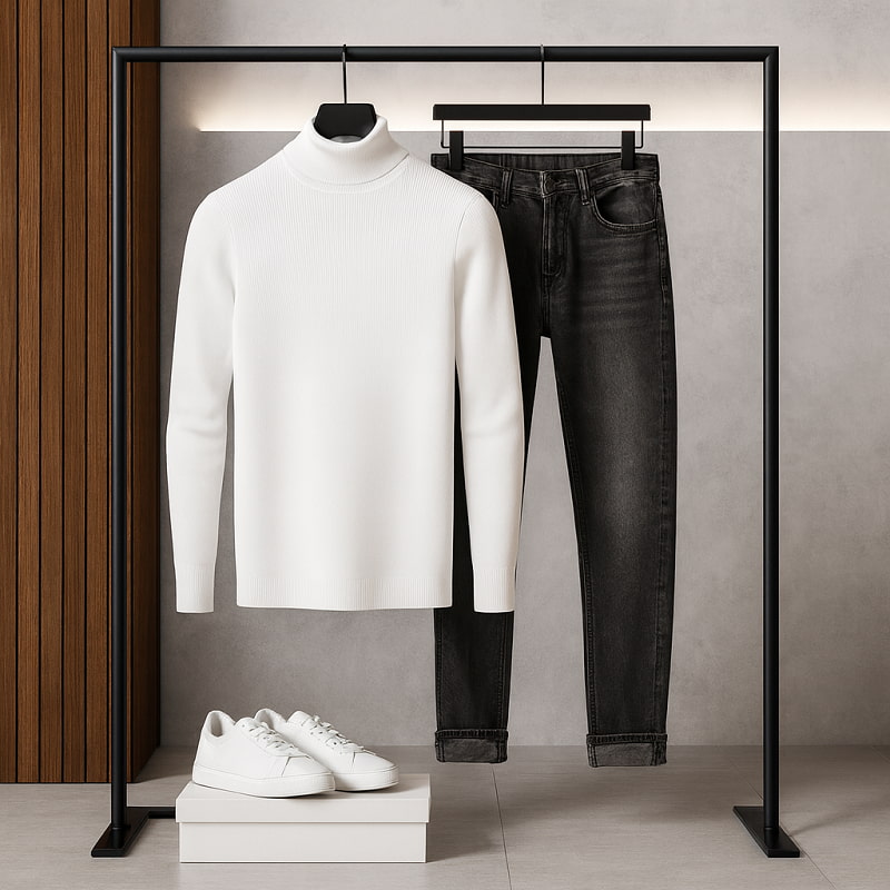 پلیور بافت یقه اسکی مردانه مدل Ersan -سفید